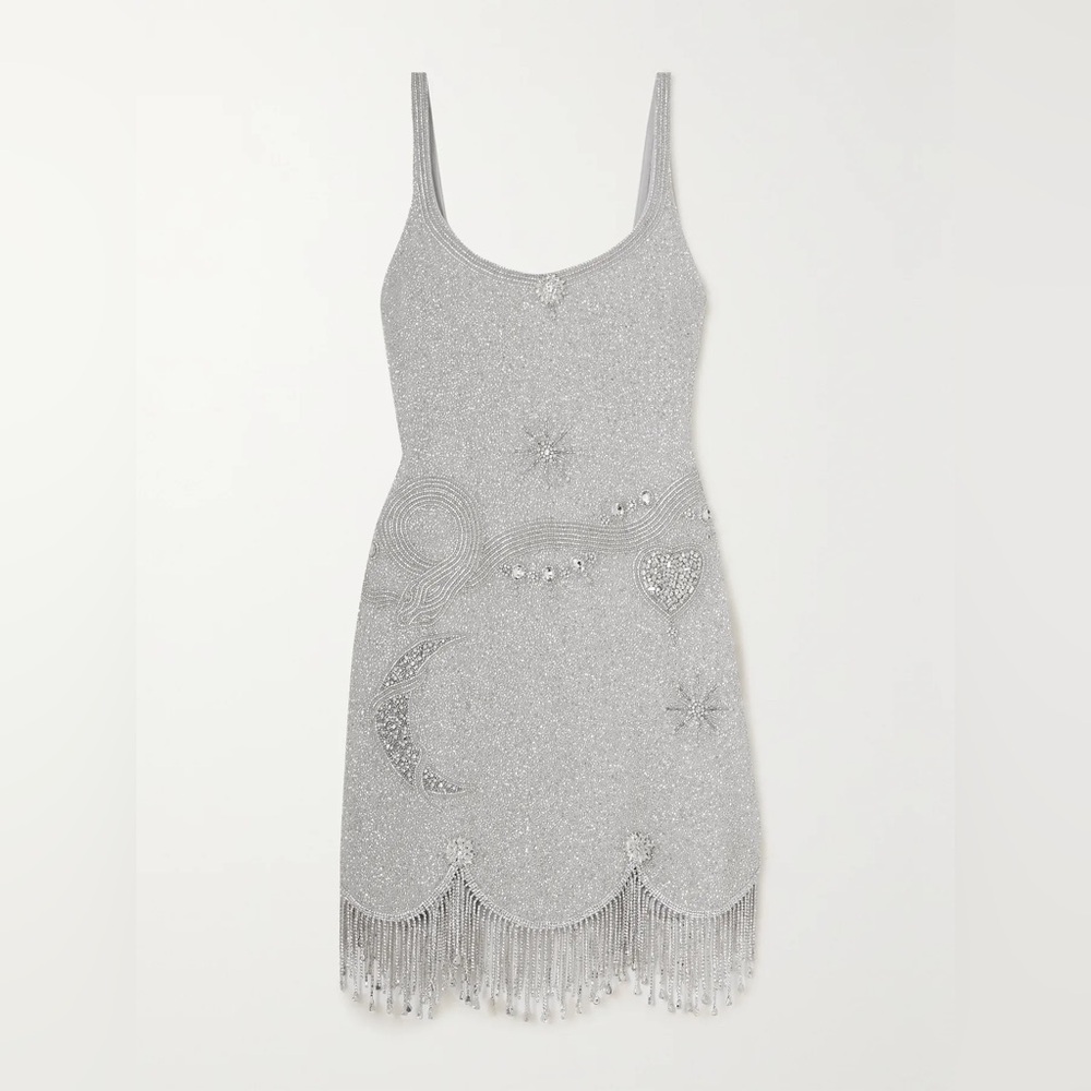CLIO PEPPIATT Charm fringed embellished stretch-mesh mini dress - Silver M - Picture 3 of 8